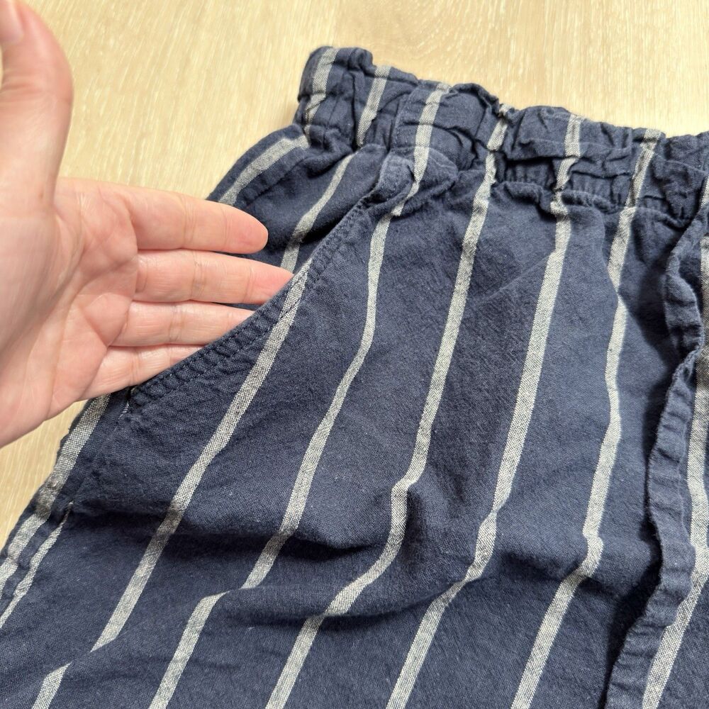 Linen Cotton Nautical Striped Shorts Navy Blue White XL Uniqlo Coastal High Rise - Picture 9 of 10